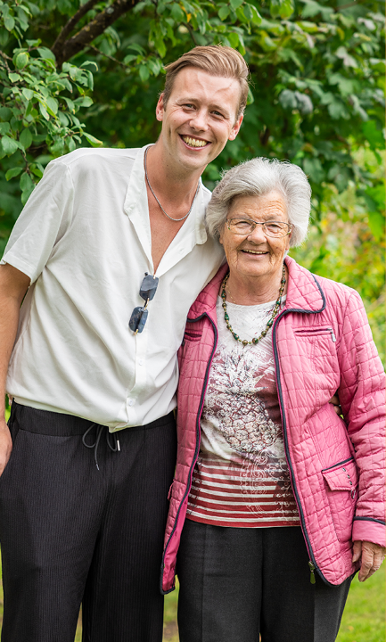 Young man with elderly woman portrait
